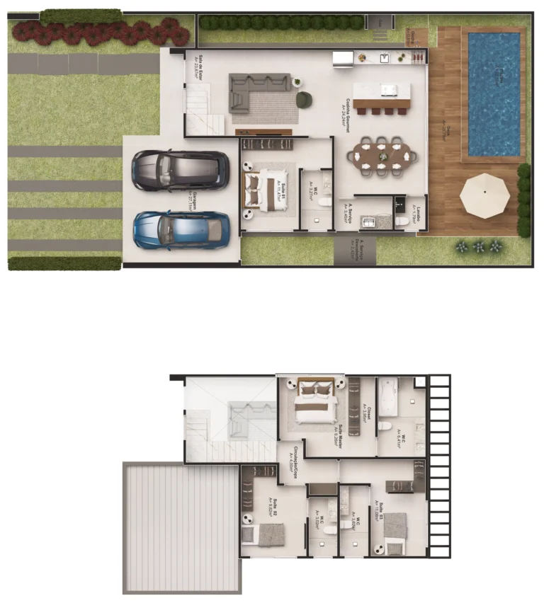 Planta sobrado Lifa Aura com 3 suítes, varanda ampla e integração total dos ambientes