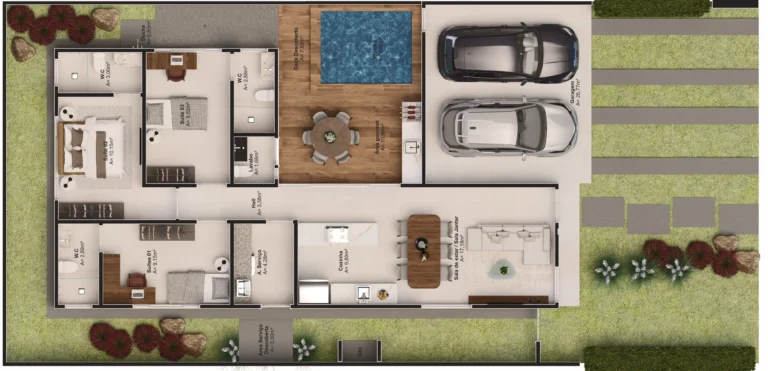 Planta térrea Lifa Aura com 3 suítes plenas e área gourmet privativa