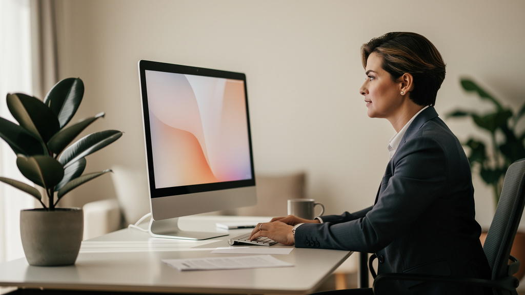 Como escolher um CRM imobiliário completo para sua rotina 1 Corretor de imóveis analisando gráficos de atendimento em uma tela de computador no escritório.