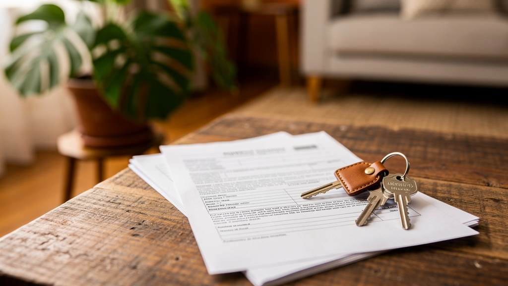 Como avaliar a rentabilidade de aluguel de imóvel de renda 2 Contrato de locação residencial sobre mesa de madeira ao lado de chaves de apartamento