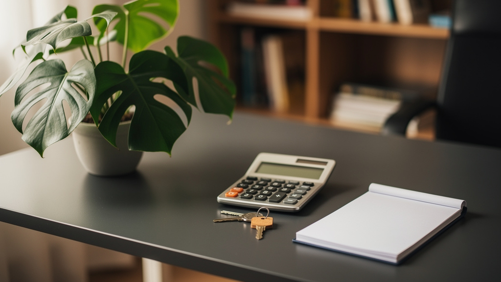 SAC ou Price no financiamento: qual escolher? 3 Calculadora e chaves de um novo imóvel sobre a mesa de um escritório de planejamento financeiro.