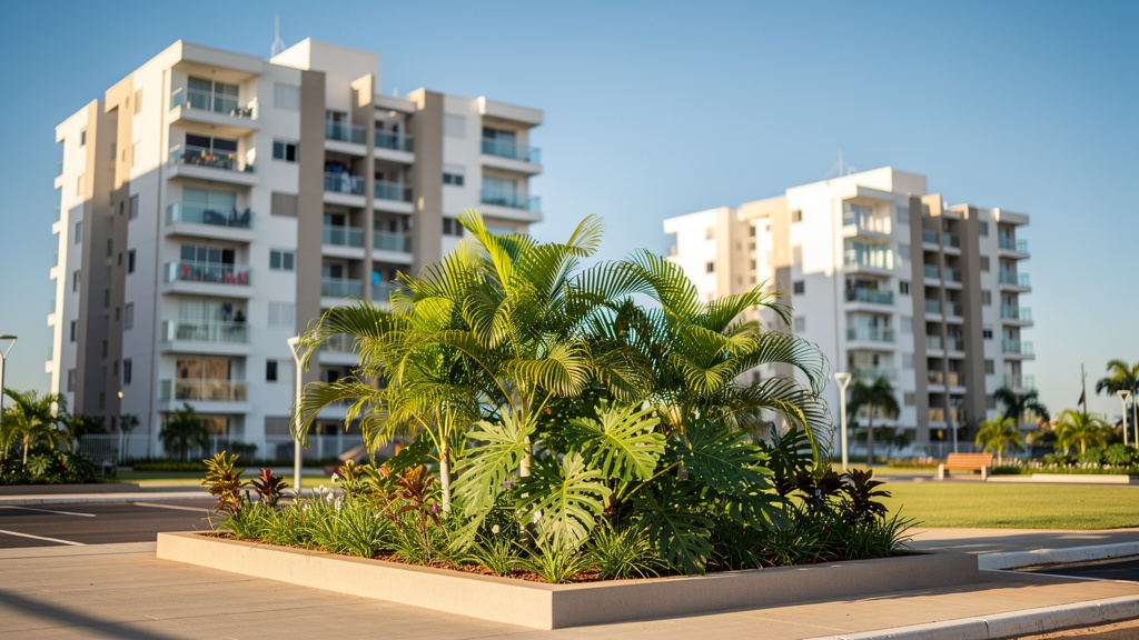 Como funciona o consórcio imobiliário para comprar imóvel 2 Fachada de prédios residenciais modernos em Goiânia representando as opções de compra planejada de imóveis.