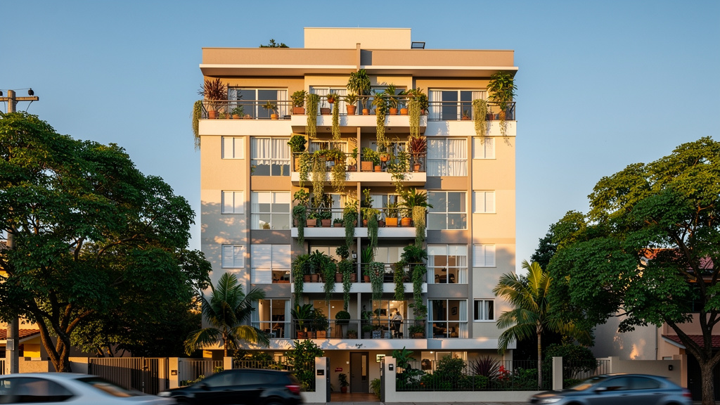 Como compor renda no financiamento imobiliário em Goiânia 3 Fachada de um edifício residencial em bairro estruturado de Goiânia representando a conquista da casa própria