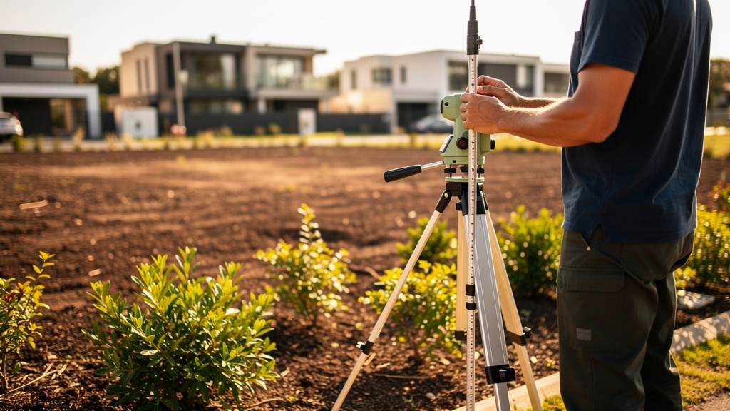 Como comprar terreno para investir avaliando os riscos 2 Topógrafo realizando medição e demarcação de limites em terreno urbano com equipamentos de precisão