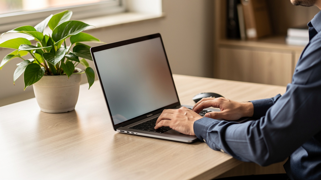 Inteligência artificial para corretores: regras e prática 1 Profissional do mercado imobiliário utilizando inteligência artificial para corretores em seu computador no escritório.