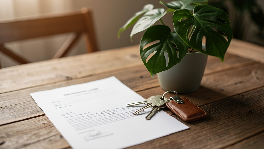 Lei do inquilinato para investidores: evite prejuízos 1 Contrato de locação residencial assinado sobre uma mesa de madeira com chaves de apartamento ao lado.