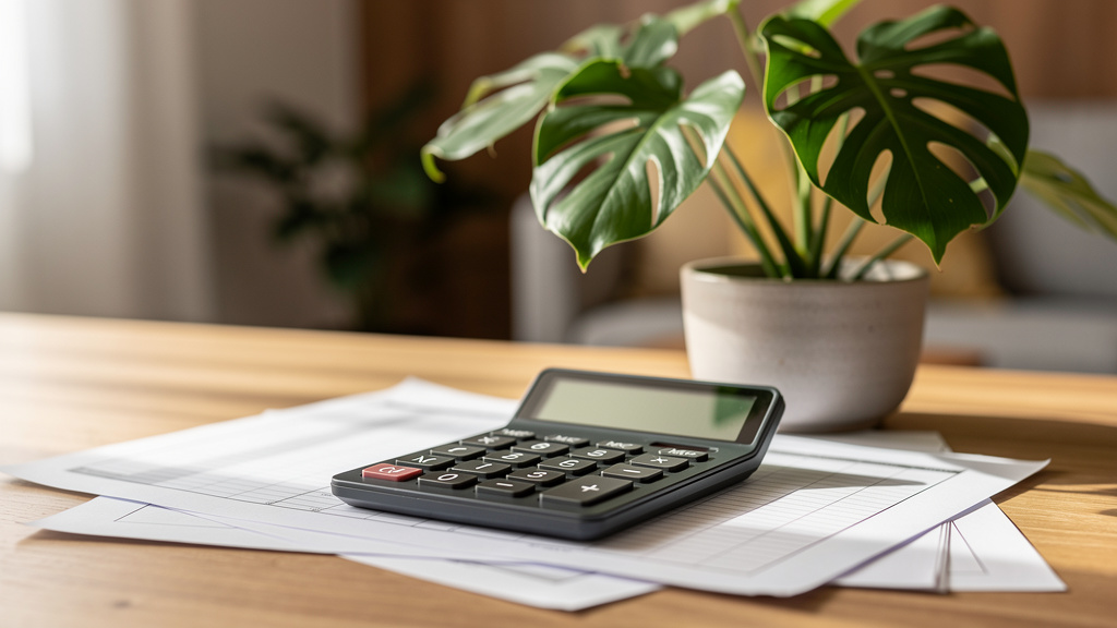 Como funciona a pré-aprovação de financiamento imobiliário 2 Calculadora e papéis com simulação de financiamento de imóvel residencial em cima de mesa de escritório