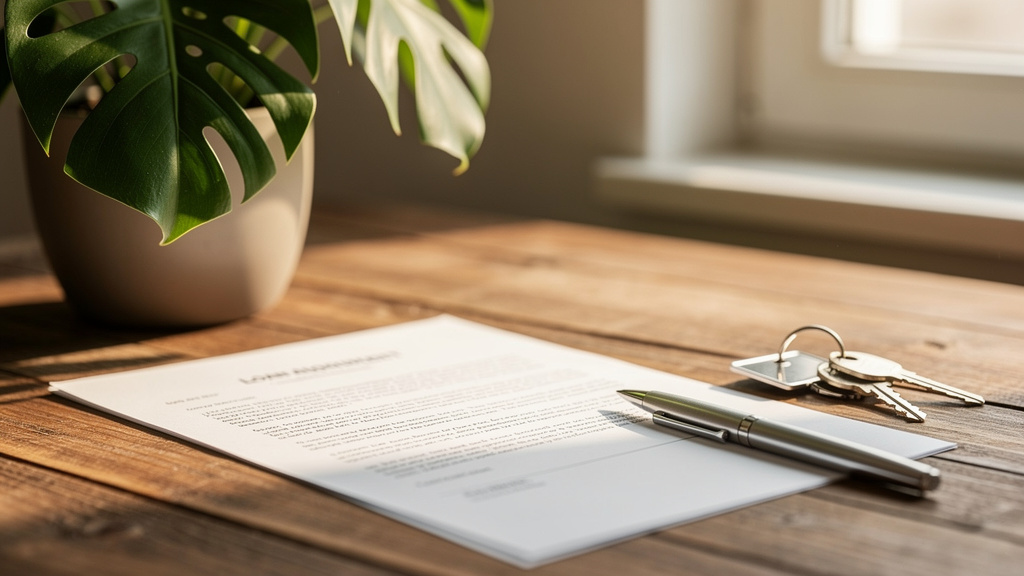 Como funciona o refinanciamento de imóvel para investidores 1 Contrato de crédito com garantia imobiliária sobre mesa de madeira com caneta e chaves de casa.